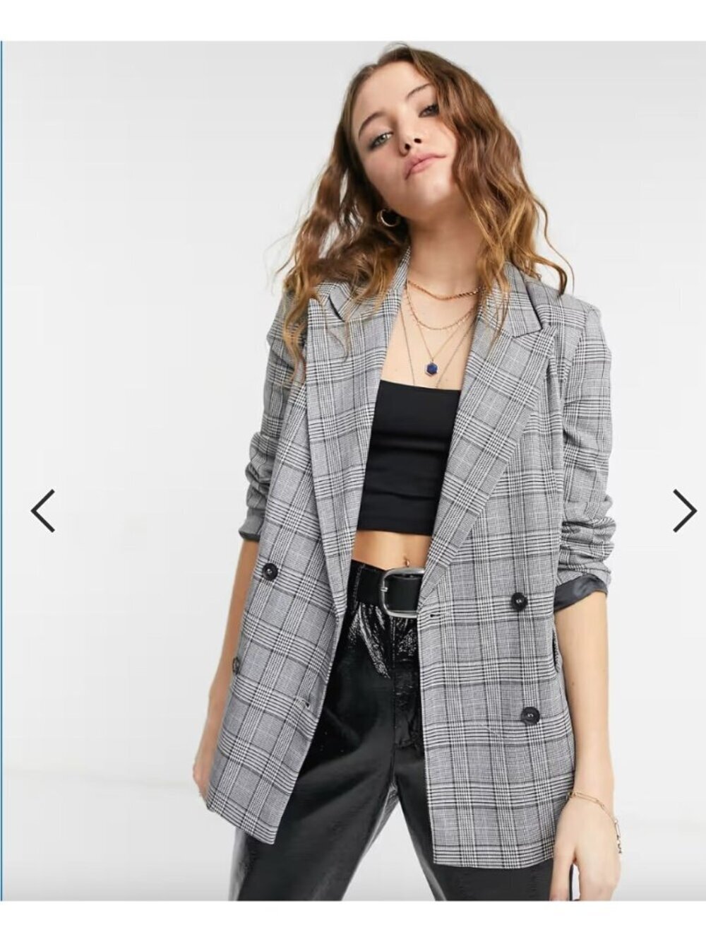 Topshop Womens Plaid Double-Breasted Oversized Blazer UK 6 US 2